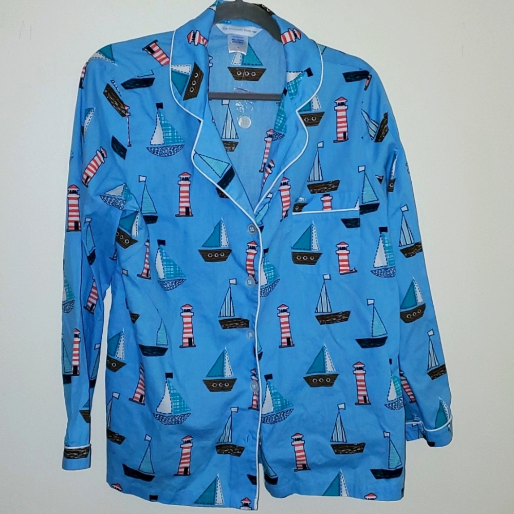THE COMPANY STORE  Pajama Top Sailboats Lighthouses Blue Size XL